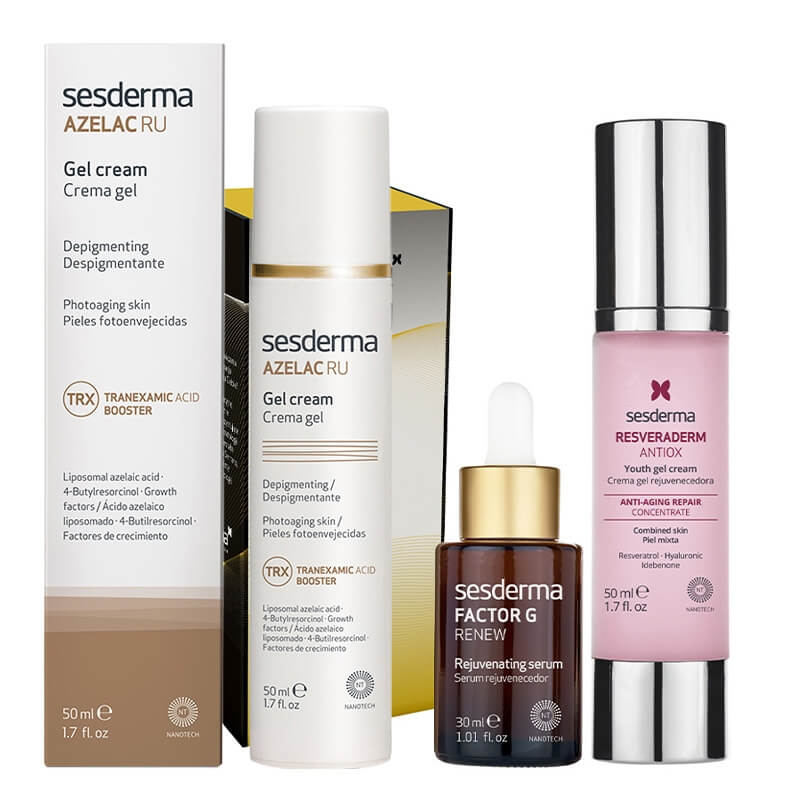 Sesderma Factor G Serum + Resveraderm Youth Gel Cream + Azelac RU Gel Cream ZESTAW ZESTAW Odmłodzenie i Antyoksydacja - Serum 30 ml + Krem-żel przeciwstarzeniowy 50 ml + Krem-Żel depigmentujący 50 ml