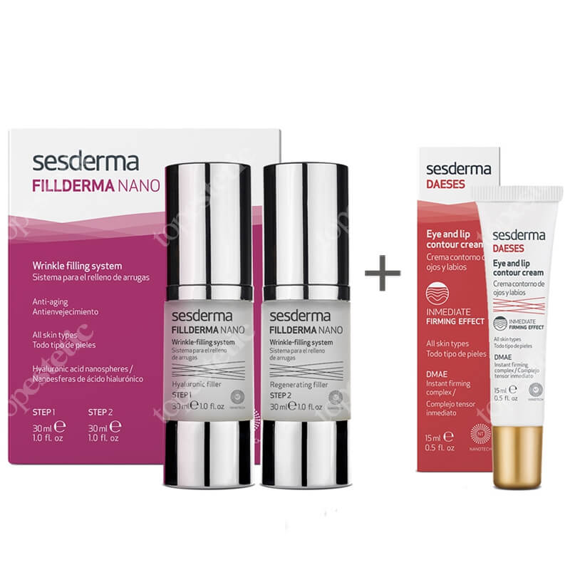 Sesderma Fillderma Nano + Daeses Eye and Lip Contour Cream ZESTAW System wypełniania zmarszczek 30+30 ml + Krem kontur oczu i ust 15 ml