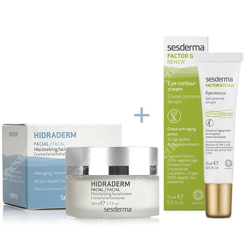 Sesderma Hidraderm + Eye Contour Gel Factor G ZESTAW Nawilżający krem do twarzy 50 ml + Krem pod oczy 15 ml