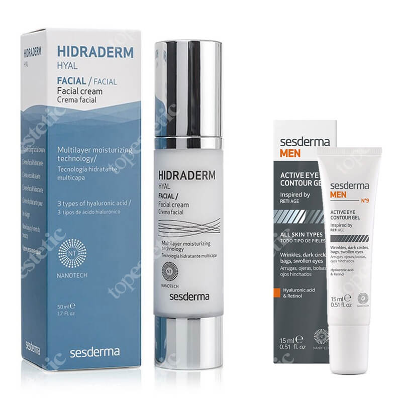 Sesderma Hidraderm Hyal + MEN N9 Active Eye Contour Gel ZESTAW Krem do twarzy 50 ml + Żel pod oczy dla mężczyzn 15 ml