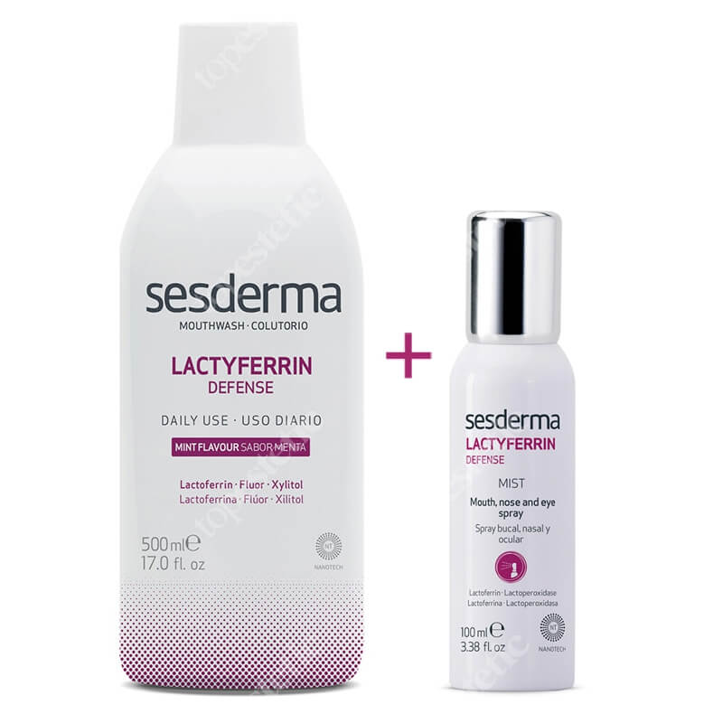 Sesderma Lactyferrin Defense Mist + Lactyferrin Mouth Wash ZESTAW Spray Do Ust, Nosa i Oczu 100 ml + Płyn do płukania ust 500 ml