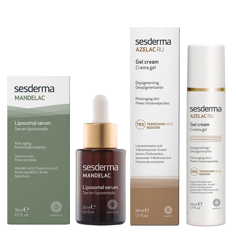 Sesderma Mandelac Liposomal Serum + Azelac RU Gel Cream ZESTAW Serum przeciwstarzeniowo - nawilżające 30 ml + Krem-Żel depigmentujący 50 ml