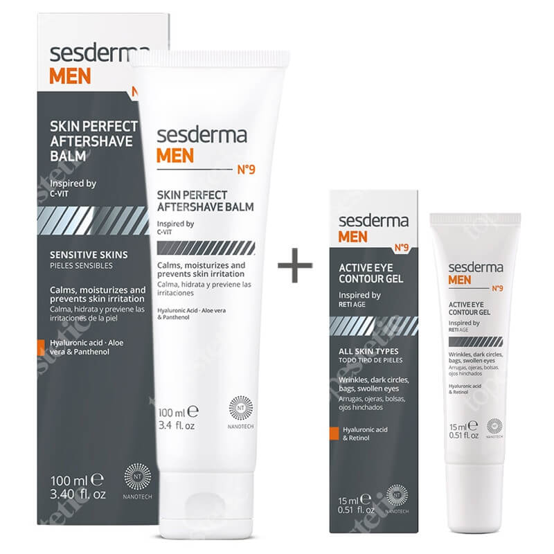 Sesderma MEN N9 Skin Perfect Aftershave Balm + MEN N9 Active Eye Contour Gel ZESTAW Balsam po goleniu dla mężczyzn 100 ml + Żel pod oczy dla mężczyzn 15 ml
