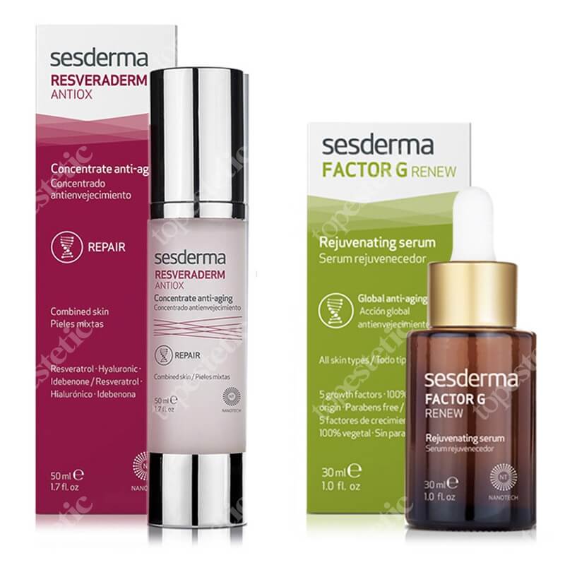 Sesderma Pielęgnacja Antyoksydacyjna ZESTAW Krem-żel przeciwstarzeniowy 50 ml + Serum z pęcherzykami lipidowymi 30 ml