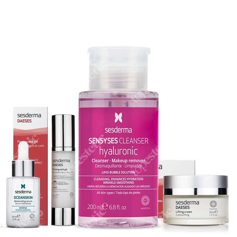 Sesderma Pielęgnacja Liftingująca ZESTAW Krem liftingujący 50 ml + Żel ujędrniający szyję 50 ml + Serum nawilżające 30 ml + Płyn oczyszczający, liposomowy 200 ml