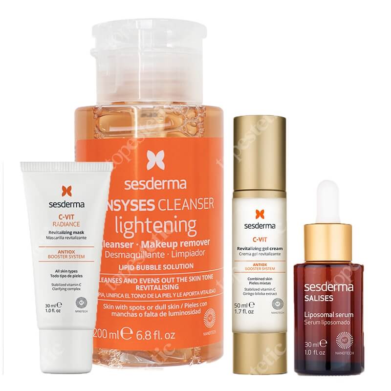 Sesderma Pielęgnacja Rozświetlająca ZESTAW Krem żel 50 ml + Serum liposomowe 30 ml + Płyn oczyszczający do skóry z przebarwieniami 200 ml + Rewitalizująca maska 30 ml