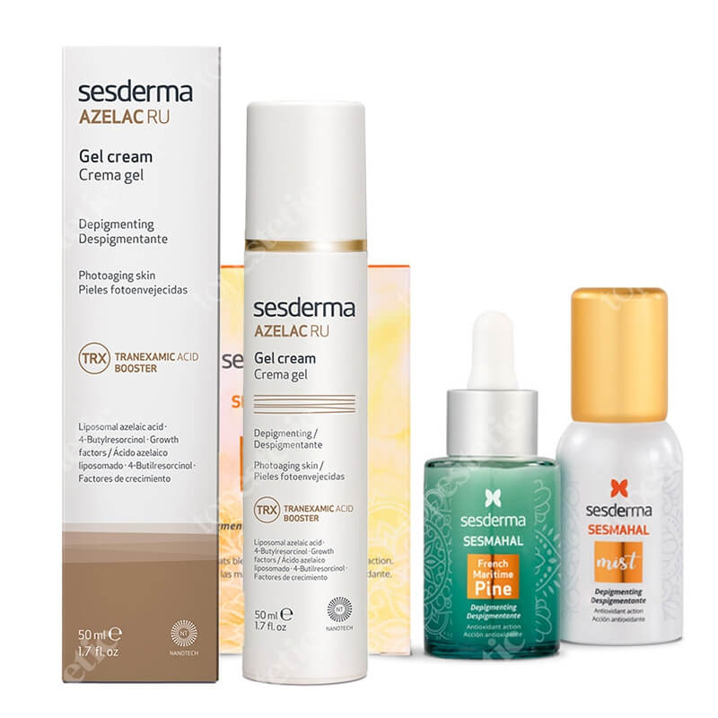Sesderma Pielęgnacja Rozświetlająco - Depigmentująca ZESTAW Serum zwalczające przebarwienia 30 ml + Mgiełka 30 ml + Krem-Żel depigmentujący 50 ml