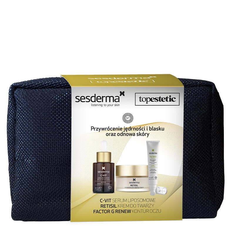 Sesderma Pielęgnacja Skóry Dojrzałej z Przebarwieniami ZESTAW Serum liposomowe 30 ml + Intensywny krem ujędrniający 50 ml + Przeciwstarzeniowy krem pod oczy 15 ml + Kosmetyczka 1 szt