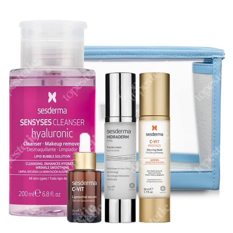 Sesderma Pielęgnacja Skóry z Przebarwieniami ZESTAW Krem do twarzy 50 ml + Serum liposomowe 30 ml + Krem rozświetlający 50 ml + Płyn oczyszczający 200 ml + Kosmetyczka 1 szt