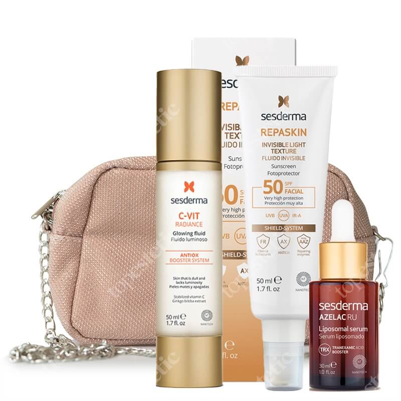 Sesderma Pielęgnacja Wyrównująca Koloryt Skóry ZESTAW Serum liposomowe 30 ml + Krem 30 ml + Emulsja SPF50 50 ml + Kosmetyczka 1 szt