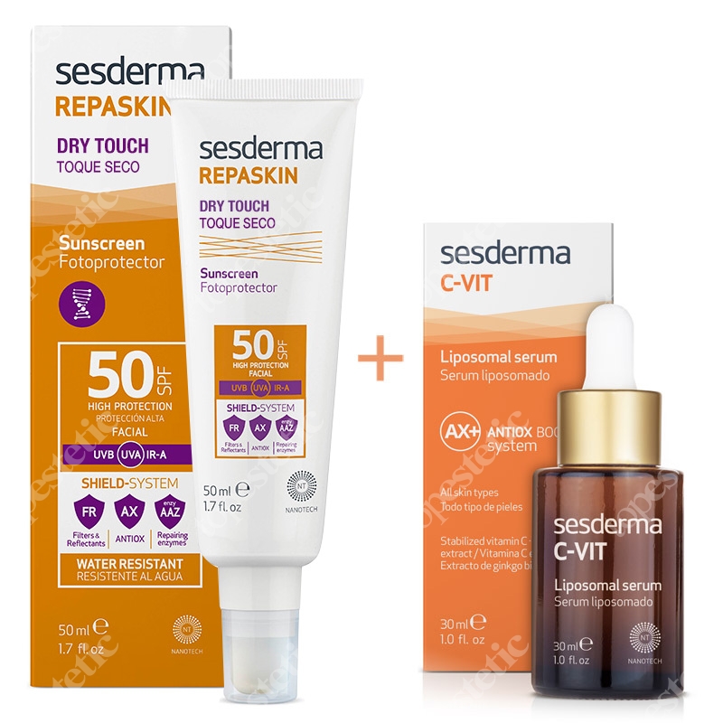 Sesderma Repaskin Dry Touch SPF50 + C-VIT ZESTAW Krem ochronny 50 ml + Serum liposomowe 30 ml