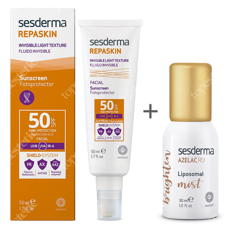 Sesderma Repaskin Fluido Invisible + Azelac Ru Liposomal Mist ZESTAW Krem-żel SPF50 50 ml + Mgiełka depigmentująca 30 ml