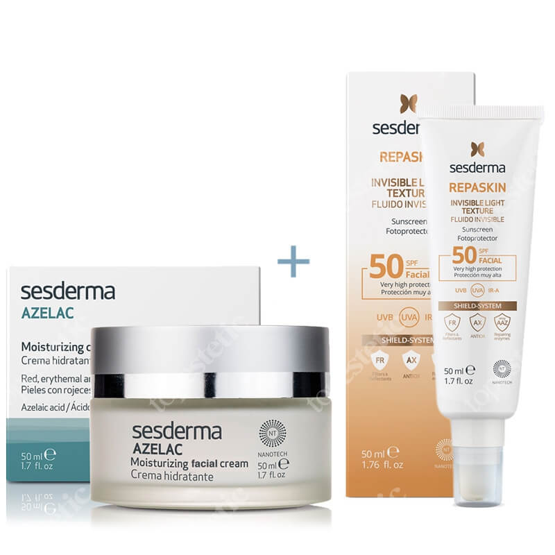 Sesderma Repaskin Fluido Invisible + Azelac ZESTAW Krem-żel SPF50 50 ml + Krem nawilżający do twarzy 50 ml