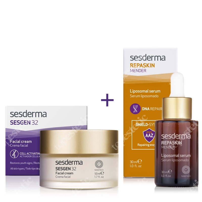 Sesderma Repaskin Mender Serum + Sesgen 32 Cream ZESTAW Serum 30ml + Krem odżywczy aktywujący komórki 50 ml