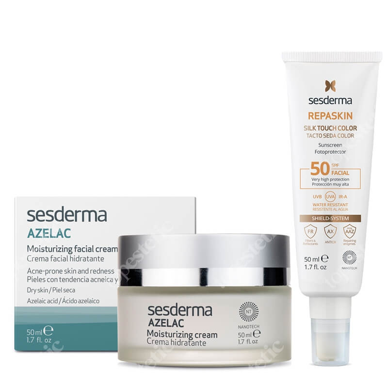 Sesderma Repaskin Silk Touch Color SPF 50 + Azelac ZESTAW Koloryzujący krem zapewniający wysoką ochronę przeciwsłoneczną 50 ml + Krem nawilżający do twarzy 50 ml