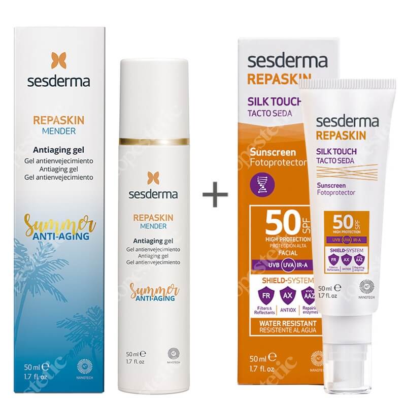 Sesderma Repaskin Silk Touch SPF 50 + Repaskin Mender Antiaging Gel ZESTAW Krem liposomowy SPF 50 50 ml + Żel przeciwstarzeniowy 50 ml