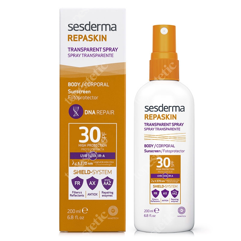 Sesderma Repaskin Transparent Spray Wysoka ochrona przeciwsłoneczna do ciała SPF 30 200 ml