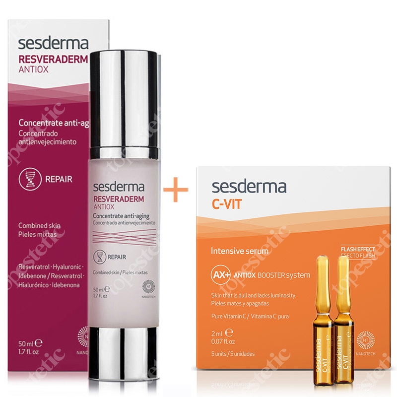 Sesderma Resveraderm Concentrate Anti Aging + C-VIT Intensive Serum ZESTAW Krem-żel przeciwstarzeniowy 50 ml + Intensywne Serum 12% Ampułki 5 x 2 ml