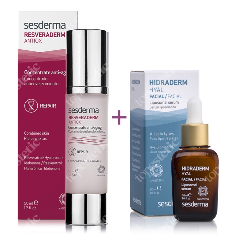 Sesderma Resveraderm Concentrate Anti Aging + Hidraderm Hyal Liposomal Serum ZESTAW Krem-żel przeciwstarzeniowy 50 ml + Serum 30 ml