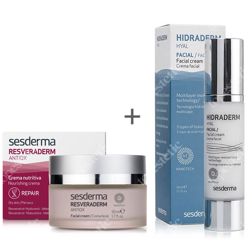 Sesderma Resveraderm Facial Cream + Hidraderm Hyal ZESTAW Krem przeciwstarzeniowy 50 ml + Krem do twarzy 50 ml