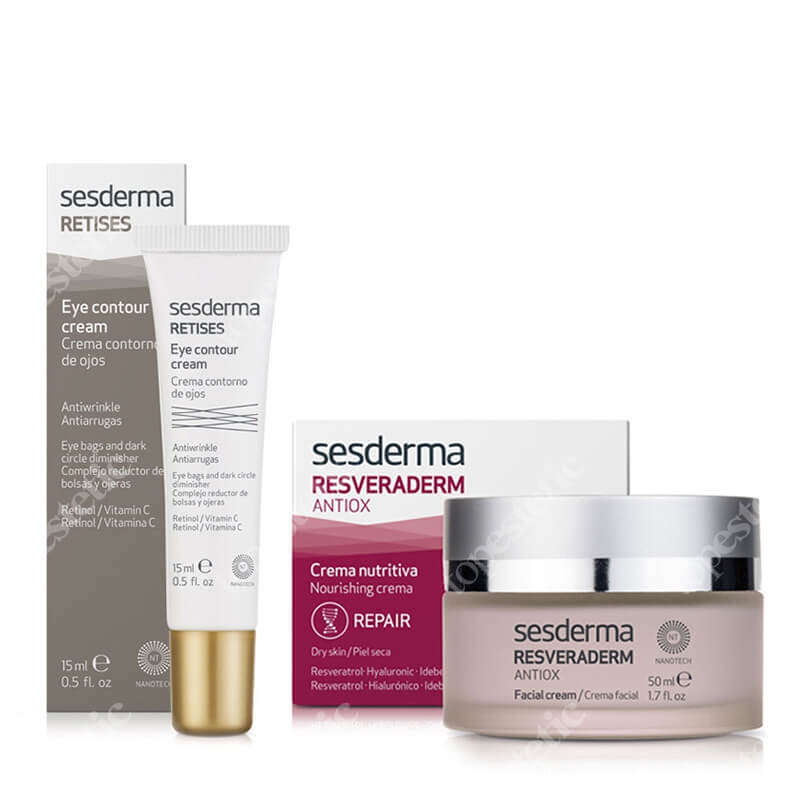 Sesderma Resveraderm Facial Cream + Retises 0,05% ZESTAW Krem przeciwstarzeniowy 50 ml + Przeciwzmarszczkowy krem pod oczy 15 ml