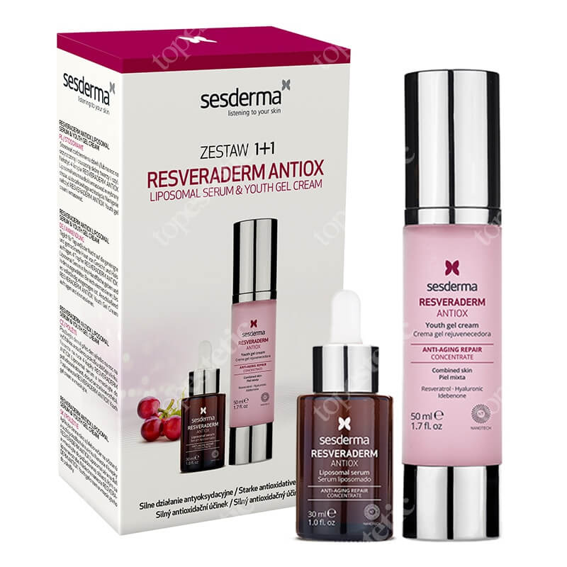 Sesderma Resveraderm Liposomal Serum + Resveraderm Youth Gel Cream ZESTAW Serum liposomowe przeciwstarzeniowe 30 ml + Krem-żel przeciwstarzeniowy 50 ml Kartonik