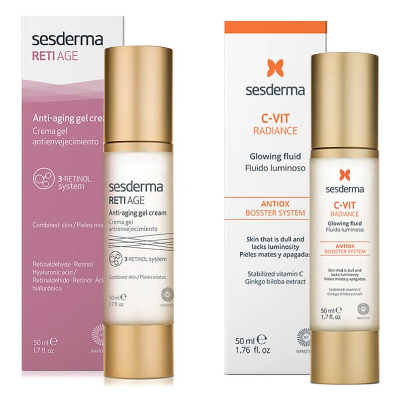 Sesderma Reti Age Anti-Aging Gel Cream + C-VIT Radiance ZESTAW Krem-żel przeciwstarzeniowy 50 ml + Krem rozświetlający 50 ml