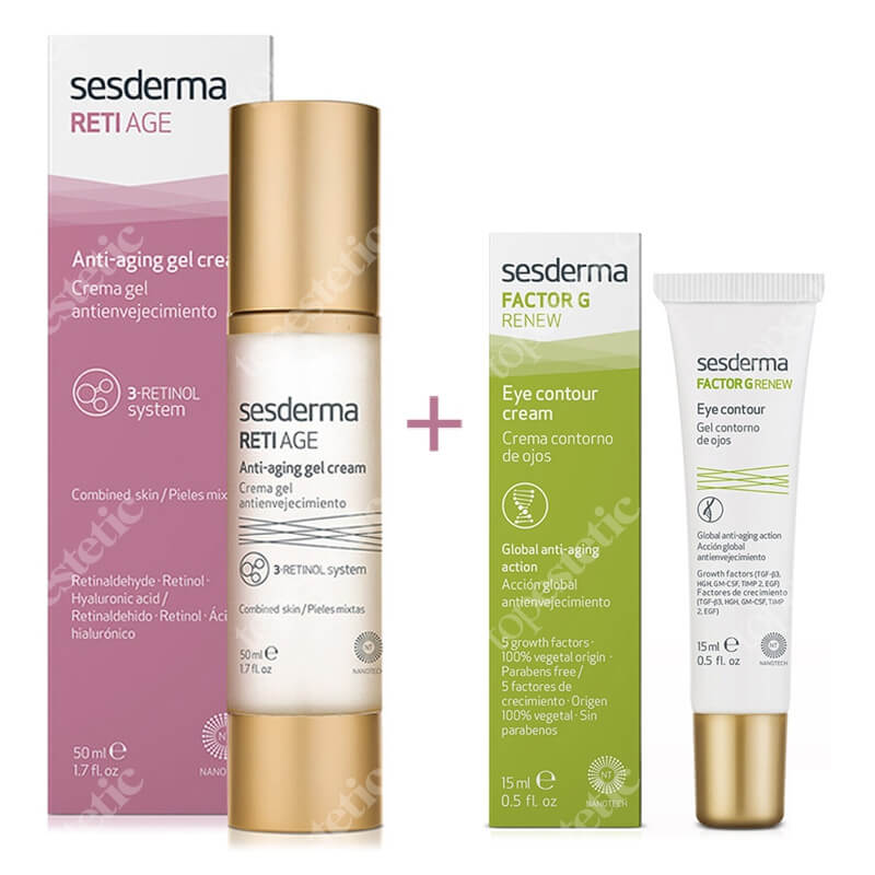 Sesderma Reti Age Anti-Aging Gel Cream + Eye Contour Gel Factor G ZESTAW Krem-żel przeciwstarzeniowy 50 ml + Krem pod oczy 15 ml