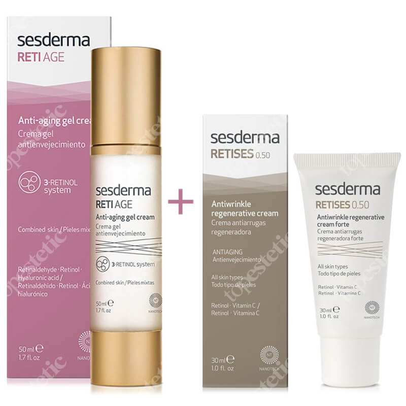 Sesderma Reti Age Anti-Aging Gel Cream + Retises 0,5% ZESTAW Krem-żel przeciwstarzeniowy 50 ml + Regenerujący krem przeciwzmarszczkowy 30 ml