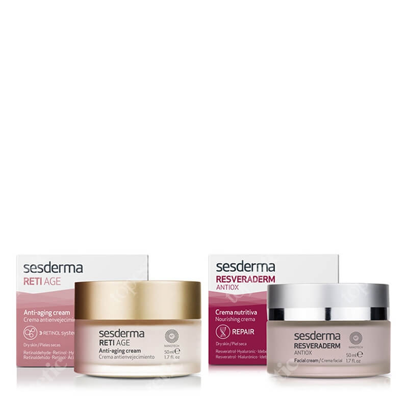 Sesderma Reti Age Cream Anti Aging + Resveraderm Facial Cream ZESTAW Krem przeciwzmarszczkowy 50 ml + Krem przeciwstarzeniowy 50 ml