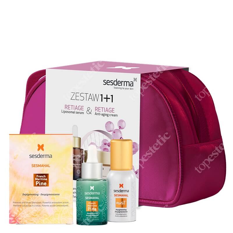 Sesderma Reti Age Cream + Reti Age Serum + Sesmahal French Maritime Pine + Sesmahal Mist ZESTAW Krem przeciwzmarszczkowy 50 ml + Serum przeciwzmarszczkowe 30 ml + Serum zwalczające przebarwienia 30 ml + Mgiełka 30 ml