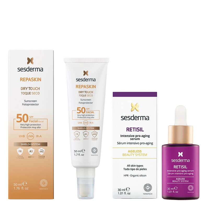 Sesderma Retisil Intensive Pro-Aging Serum + Repaskin Dry Touch SPF 50 ZESTAW Intensywne serum ujędrniające 30 ml + Krem ochronny SPF50, 50 ml