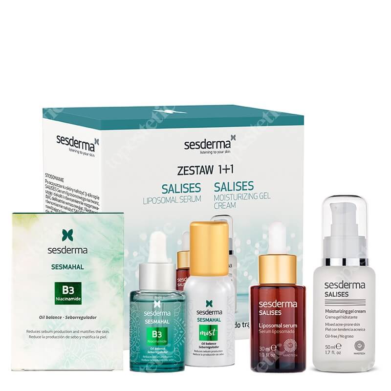 Sesderma Salises + Salises + Sesmahal B3 - Niacinamide + Sesmahal Mist ZESTAW Krem-żel nawilżający 50 ml + Serum liposomowe 30 ml + Serum trójcząsteczkowe 30 ml + Mgiełka 30 ml