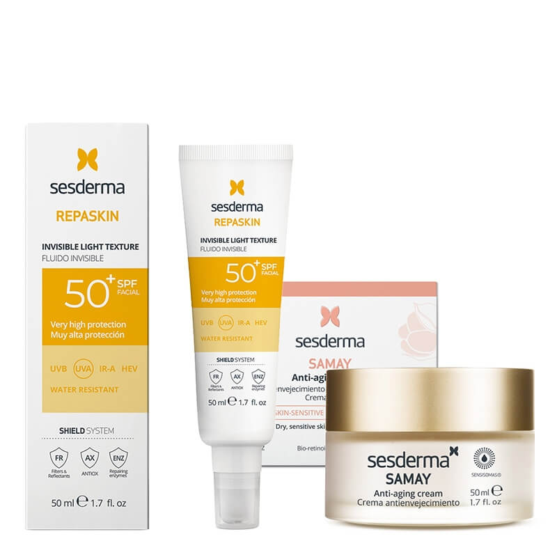Sesderma Samay Anti Aging Cream + Repaskin Fluido Invisible SPF 50+ New ZESTAW Krem przeciwstarzeniowy 50 ml + Emulsja 50 ml