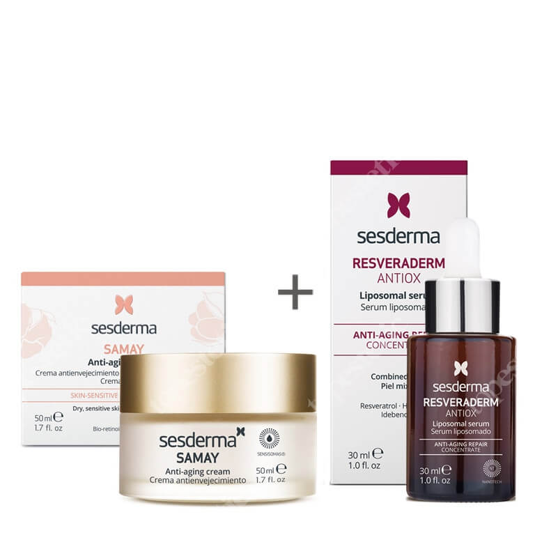 Sesderma Samay Anti Aging Cream + Resveraderm Liposomal Serum ZESTAW Krem przeciwstarzeniowy 50 ml + Serum liposomowe 30 ml