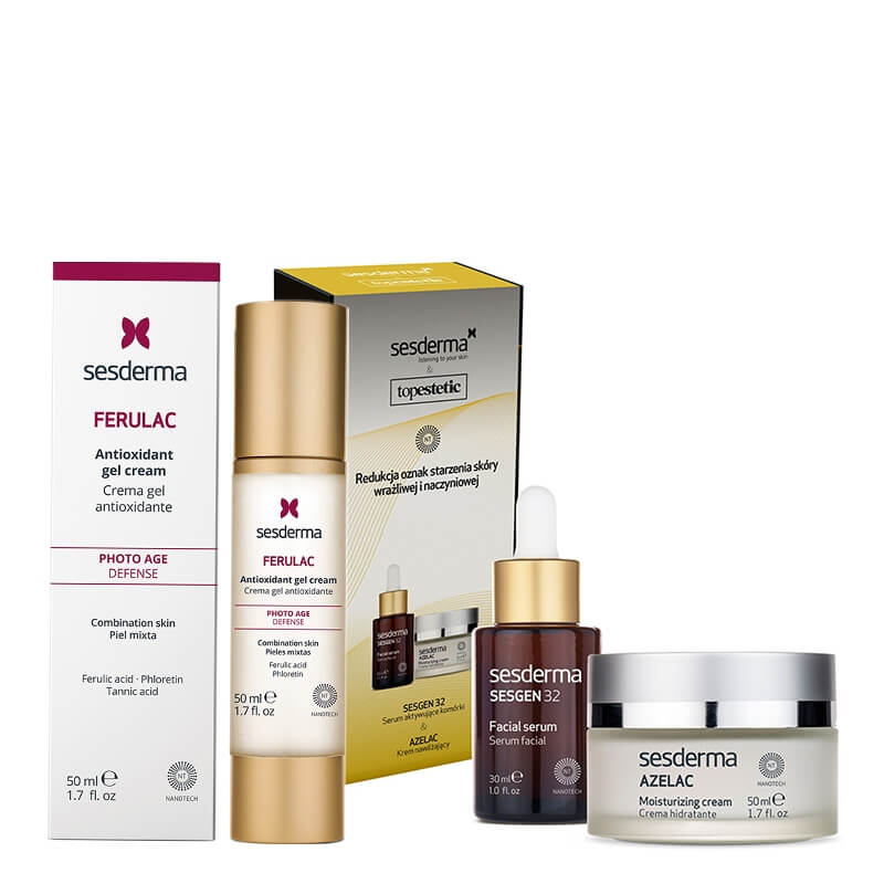 Sesderma Sesgen 32 Serum + Azelac Cream + Ferulac Cream - Gel ZESTAW Serum 30 ml + Krem 50 ml + Antyoksydacyjny krem - żel do twarzy z kwasem ferulowym 50 ml