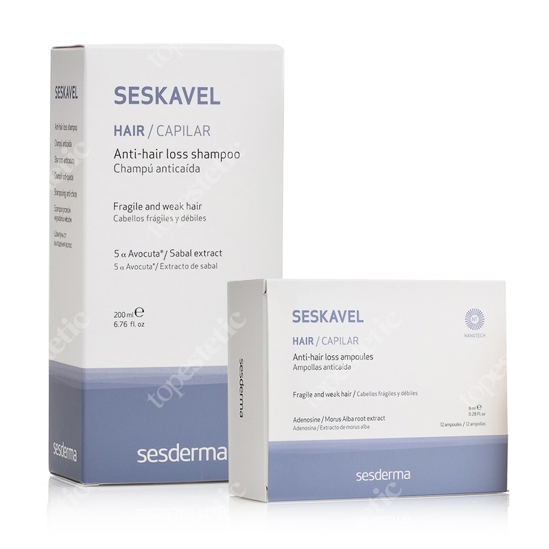 Sesderma Seskavel ZESTAW Szampon przeciw wypadaniu + Ampułki przeciw wypadaniu 200 ml, 12x8 ml