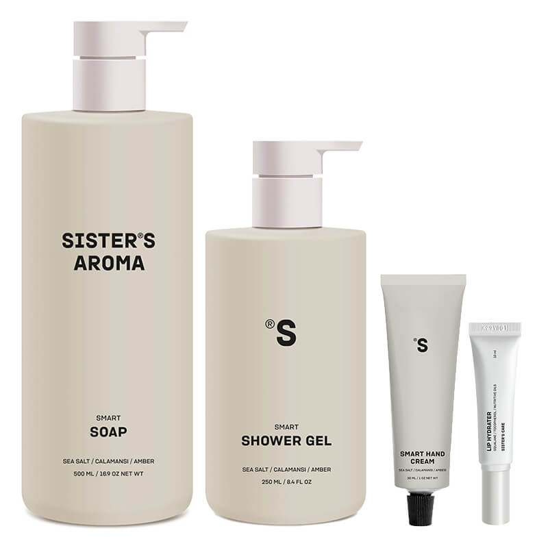 Sisters Aroma Sea Salt Body + Lip Hydrater ZESTAW Żel pod prysznic 250 ml + Mydło do rąk 500 ml + Krem do rąk 30 ml + Balsam do ust 10 ml