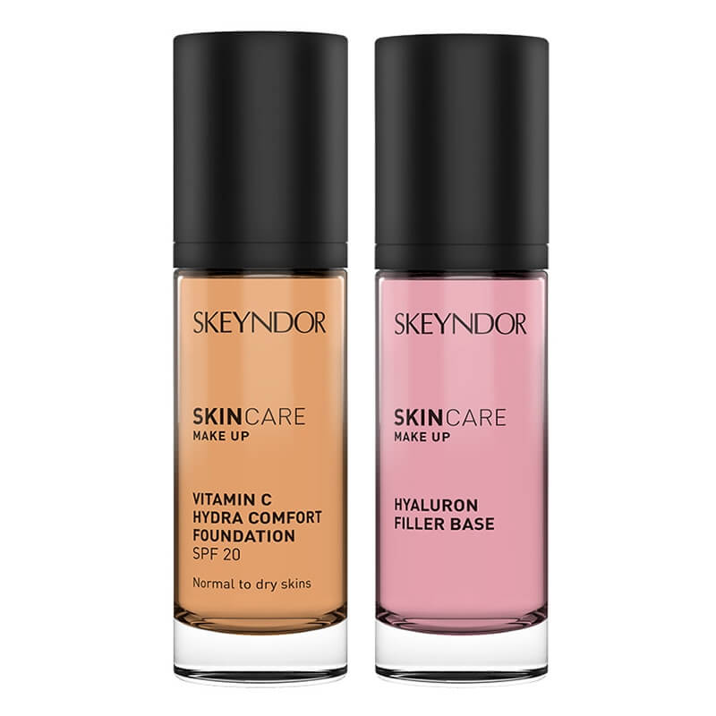 Skeyndor Make Up Care ZESTAW Baza pod makijaż z kwasem hialuronowym 30 ml + Podkład nawilżający z wit. C (kolor 01) 30 ml
