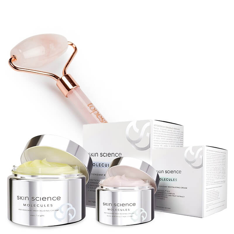 Skin Science Night Ritual ZESTAW Krem na noc 50 ml + Krem pod oczy 30 ml + Roller do masażu twarzy z różowego kwarcu 1 szt