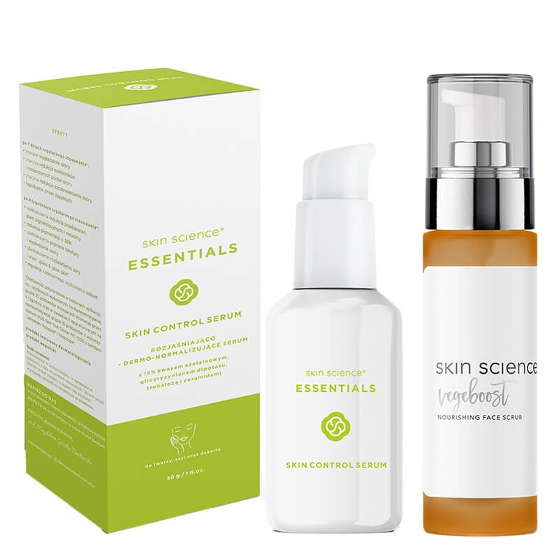 Skin Science Skin Control Set ZESTAW Peeling do twarzy 30 ml + Rozjaśniająco-normalizujące serum 30 g