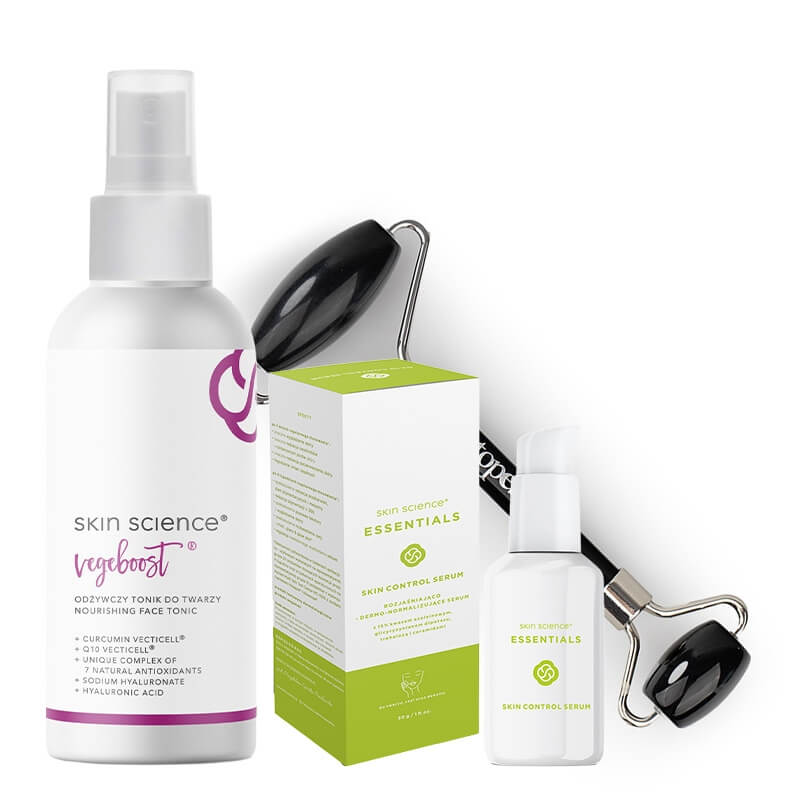 Skin Science Skin Control ZESTAW Tonik 150 ml + Rozjaśniająco-normalizujące serum g + Roller z obsydianu 1 szt