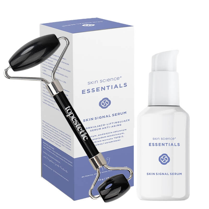 Skin Science Skin Signal Serum + Roller Topestetic ZESTAW Ujędrniająco-liftingujące serum anti-aging 30 g + Roller do masażu twarzy z obsydianu1 sz