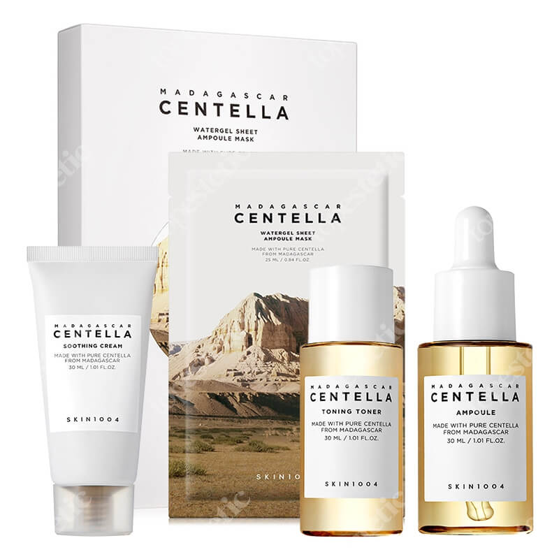 Skin1004 Beauty Routine ZESTAW Tonik 30 ml + Serum 30 ml + Maska w płachcie z wąkrotą azjatycką 1 szt. + Krem 30 ml