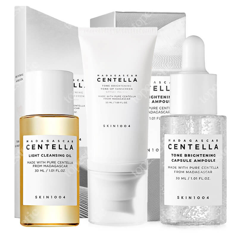 Skin1004 Brightening Skin ZESTAW Rozjaśniające serum do twarzy 30 ml + Filtr przeciwsłoneczny 50 ml + Lekki olejek myjący do twarzy 30 ml