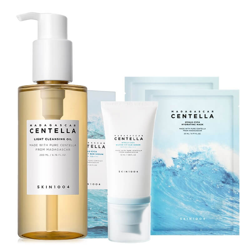 Skin1004 Cantella Set ZESTAW Olejek myjący 200 ml + Krem SPF 50+ PA++++ 50 ml + Głęboko nawilżająca maska w płachcie 2x 23 ml