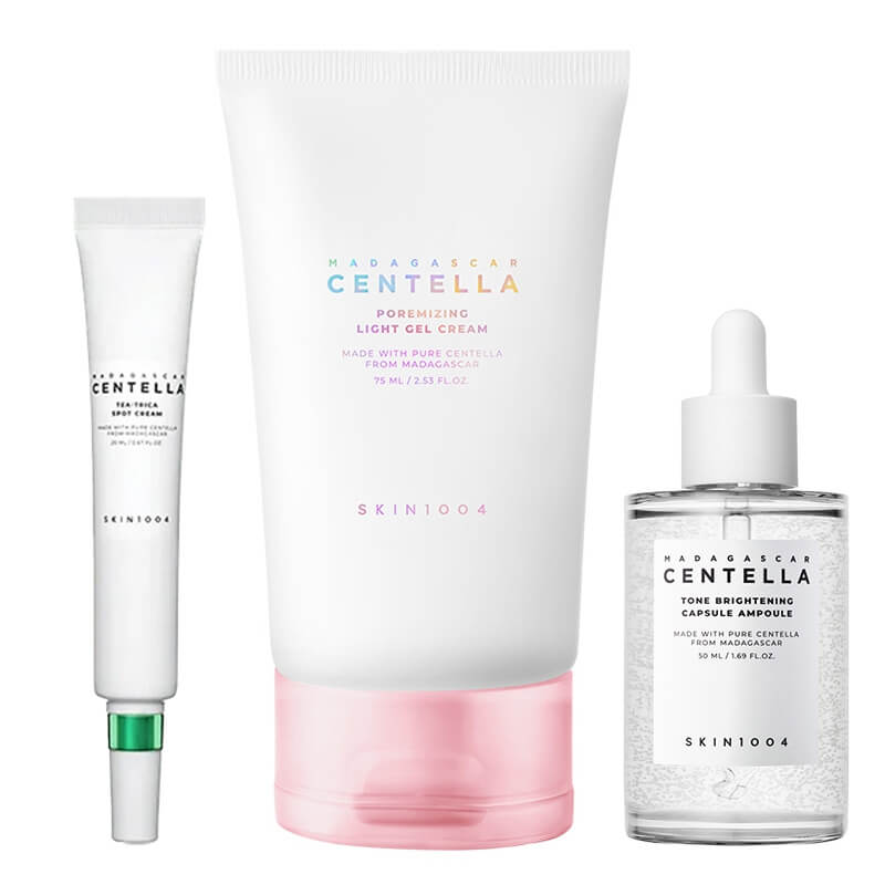 Skin1004 Face Care ZESTAW Rozjaśniające serum 50 ml + Krem punktowy na wypryski 20 ml + Lekki żelowy krem 75 ml