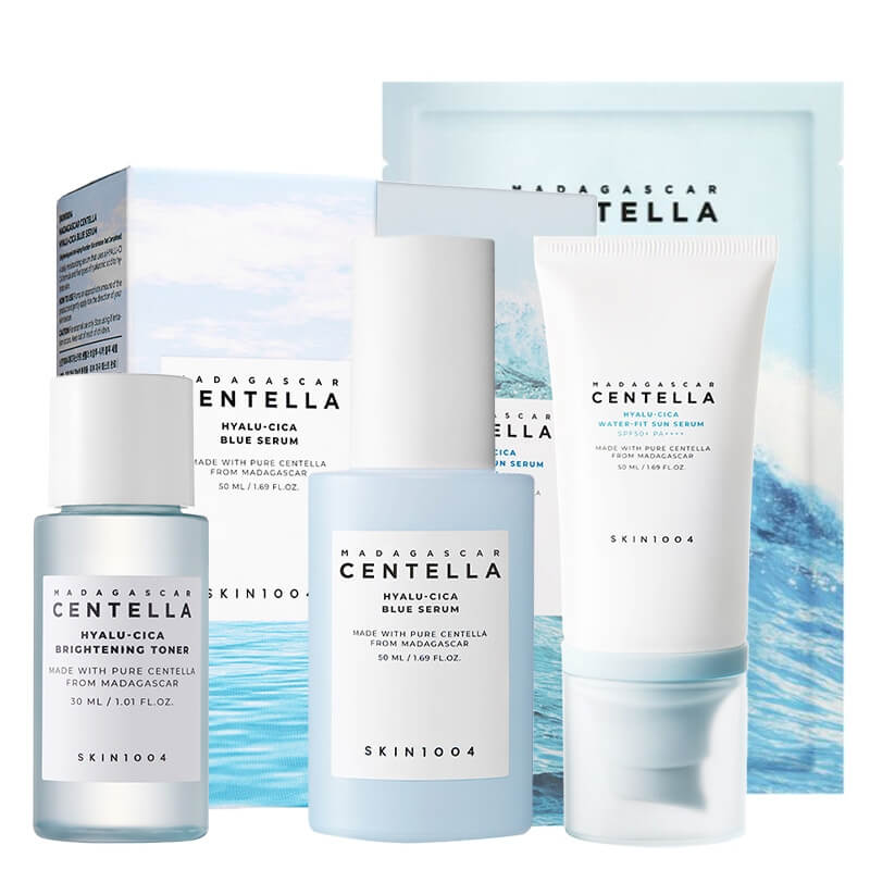 Skin1004 Hyalu-Cica Super Set ZESTAW Serum 50 ml + Toner 30 ml + Krem przeciwsłoneczny SPF 50+ PA++++ 50 ml + Maska w płachcie 23 ml
