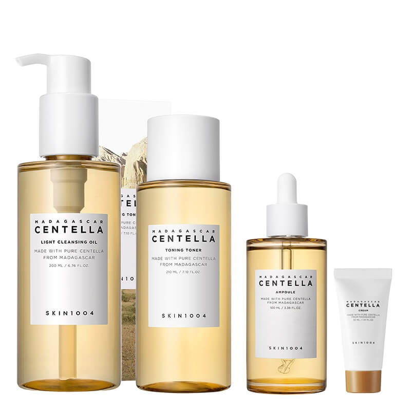Skin1004 Madagascar Centella Basic Set ZESTAW Olejek myjący 200 ml + Serum 100 ml + Tonik 210 ml + Krem 30 ml