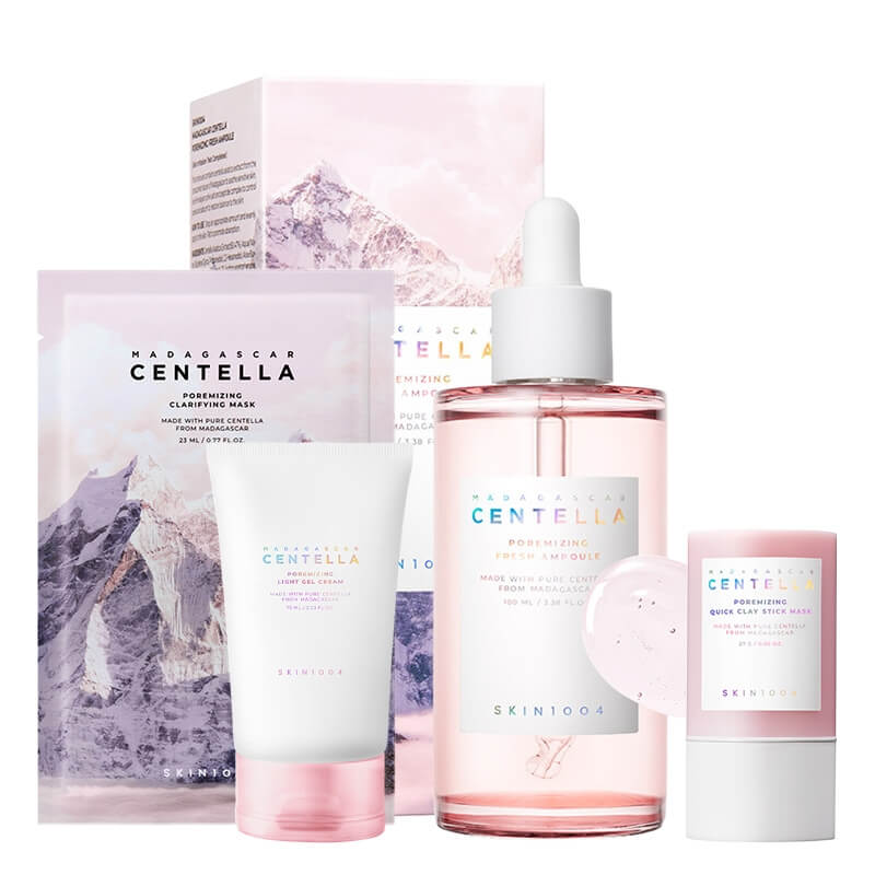 Skin1004 Madagascar Centella Poremizing Set ZESTAW Maska w sztyfcie 27 g + Krem 75 ml + Maska w płachcie 23 ml + Serum 100 ml